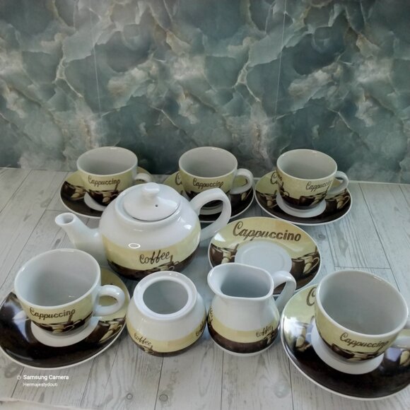 T. Bavaria Germany Cappuccino Pot Cups & Saucers 15 Pc. Set Mid 20th Century - Picture 1 of 11